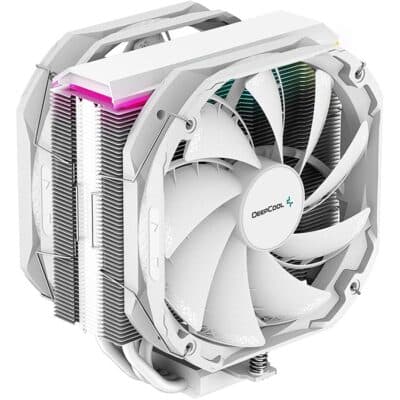 DeepCool AS500 Plus White CPU Air Cooler, Universal RAM Height Compatibility, Two 140mm PWM Fan, A-RGB Top Cover, 5 Heat Pipe Design for Intel Core/AMD Ryzen CPUs