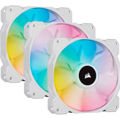 CORSAIR iCUE SP120 RGB ELITE Performance 120mm White PWM Fan — Triple Pack with Lighting Node CORE