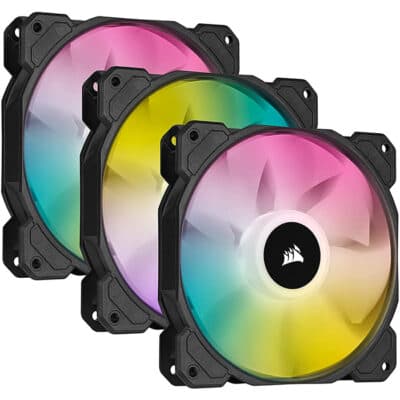 CORSAIR iCUE SP120 RGB ELITE Performance 120mm PWM Fan — Triple Pack with Lighting Node CORE