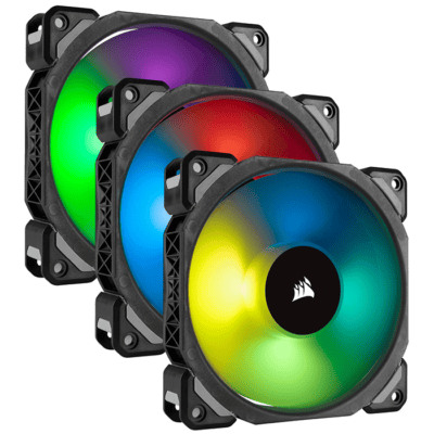 CORSAIR ML120 PRO RGB LED 120MM PWM Premium Magnetic Levitation Fan — 3 Fan Pack with Lighting Node PRO