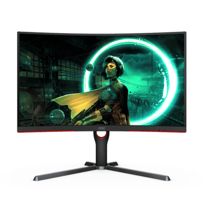 AOC C27G3 27” Curved Farmless Gaming Monitor, FHD 1080P, 1ms 165hz, Adaptive Sync, HDR mode 2xHDMI + DisplayPort, Height adjustable Black/RED