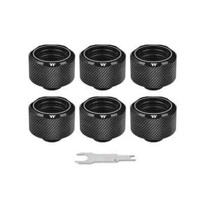 Thermaltake Pacific C-PRO G1/4 PETG Tube 16mm OD Compression – Black (6-Pack Fittings) | CL-W214-CU00BL-B