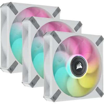 CORSAIR iCUE ML120 RGB ELITE Premium 120mm PWM Magnetic Levitation Fan — White Triple Fan Kit with iCUE Lighting Node CORE | CO-9050117-WW