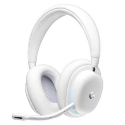 Logitech G735 Wireless On-Ear Headphones, LightsCyan RGB Customizable Lighting, LED Flashlights, Bluetooth 3.5mm Aux Compatible with PC and Mobile Devices, Detachable Microphone – Mist White | 981-001083