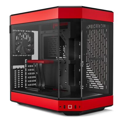 HYTE Y60 Modern Aesthetic Mid-Tower ATX Gaming PC Case, Panoramic Tempered Glass Design, Dual Chamber, 360mm Radiator Support, 3 Pre-installed 120mm Fans, PCIE 4.0 Cable, Red / Black | CS-HYTE-Y60-BR