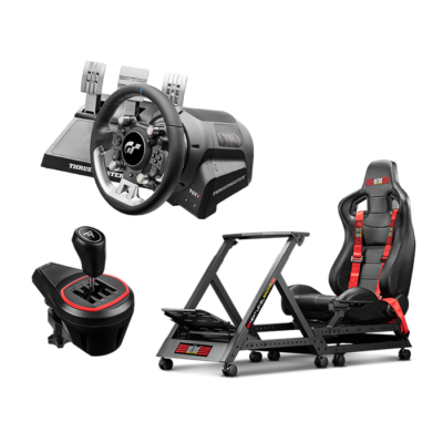 Shift Racing Complete Bundle includes ( GTTrack Simulator Cockpit, Thrustmaster T-GT II Racing Wheel, Thrustmaster TH8S Shifter) for PC, PS5, PS4