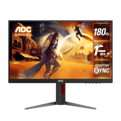 AOC 24G4 23.8″ FHD Fast IPS Gaming Monitor, 180Hz Refresh Rate, 1ms Response Time, Flicker-free Technology, HDR10 Adaptive Sync, HDMI 2.0 x 1, DisplayPort 1.4 x 1, Black – Red | MNT-AOC-24G4