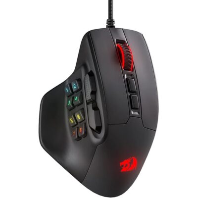 Computer Mouse Redragon Aatrox M811 Gaming Mouse, Optical Pixart 3327 Sensor, Up to 12400 DPI, 15 Programmable Buttons, Wired Connectivity, 1.8m Braided Cable, Black | M811-RGB