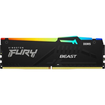Kingston Fury Beast RGB 16GB DDR5 Desktop Memory, 6000Mhz Speed, CL40 Cas Latency, 1.25V Voltage, 288 Pin, Single Module, Non-ECC Unbuffered DIMM, Black | KF560C40BBA-16