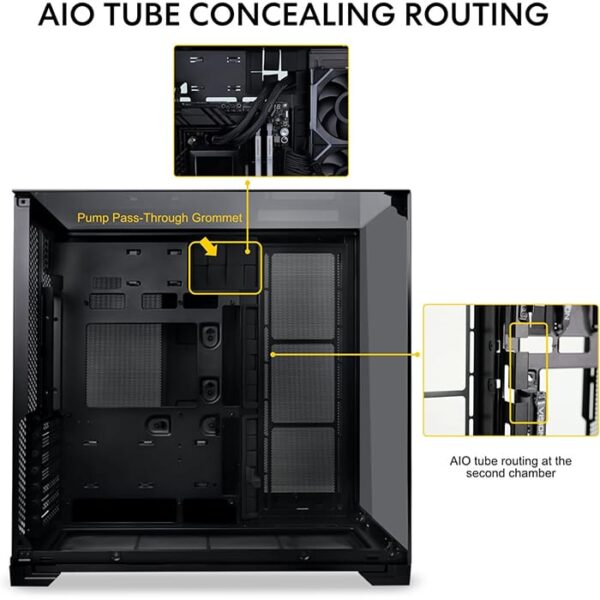 Lian Li O11 Vision Compact Tower Computer Case, Up to 360mm Radiator & 9x 120mm Fan Support, 1x 4mm & 1x 3mm Tempered Glass Panels, Steel & Aluminum Materials, Black | G99.O11VPX.00 - Image 3