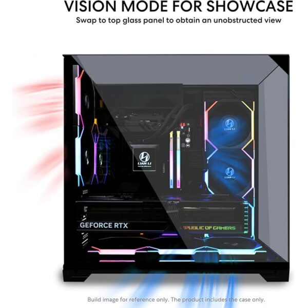 Lian Li O11 Vision Compact Tower Computer Case, Up to 360mm Radiator & 9x 120mm Fan Support, 1x 4mm & 1x 3mm Tempered Glass Panels, Steel & Aluminum Materials, Black | G99.O11VPX.00 - Image 4