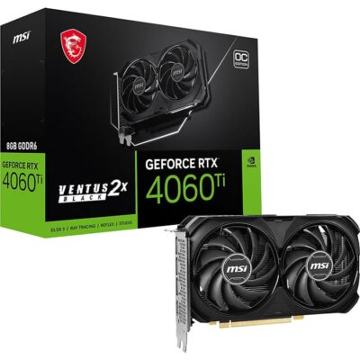 MSI GeForce RTX 4060 VENTUS 2X OC Graphics Card, 8GB GDDR6 128-bit Memory, 2490 MHz Boost Clock, 3072 CUDA, PCI E Gen 4, DP v1.4a HDMI 2.1, White | 912-V516-030