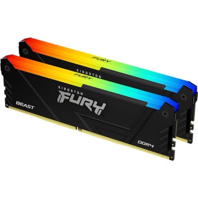Kingston Fury Beast RGB 32GB (2x 16GB) DDR4 Desktop Memory Kit, 3600 MT/s Memory Speed, CL18 CAS Latency, 288-Pin Kit, AMD Ryzen Ready, Intel XMP Certified, Black | KF436C18BB2AK2/32
