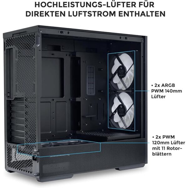 Lian Li Lancool 207 Mid Tower Case, 2x 140mm & 2x 120mm Pre-Installed Fan, Up to 360mm Radiator & 8x Fan Support, Steel & 4mm Tempered Glass Support, Black  | LAN207RX - Image 3