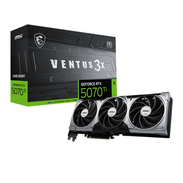 MSI GeForce RTX 5070 Ti 16GB VENTUS 3X OC Graphics Card, 16GB GDDR7 256-Bit Memory, 2482 MHz Boost Clock, 8960 CUDA Cores, 28 Gbps Memory Speed, PCI Express Gen 5 | 912-V531-092