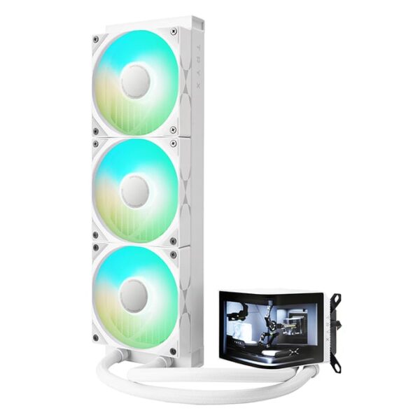 TRYX Panorama ARGB 360 L-shaped AMOLED Screen Liquid Cooler, White | L-P360A-AS3M-G0W