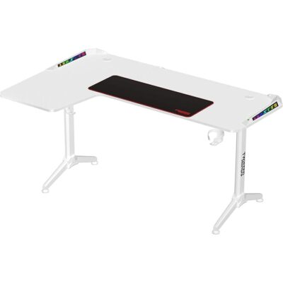 Twisted Minds WARRIOR L Shaped Gaming Desk RGB Left White | TM-Y-LW-RGB
