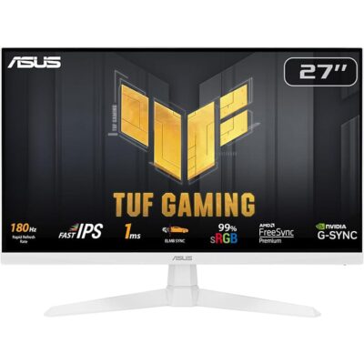ASUS TUF Gaming VG279Q3A Gaming Monitor, 27-inch, Full HD(1920×1080), 180Hz, Fast IPS, ELMB Sync, 1ms (GTG), FreeSync Premium, G-Sync compatible, Variable Overdrive, 99% sRGB, White