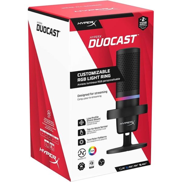 HyperX Duocast 4P5E2AA USB Microphone, Designed For Streaming, Low Profile Shock Mount, Tap To Mute Sensor, Two Polar Patterns, Compatible For Windows / Mac, Black | 4P5E2AA - Image 3