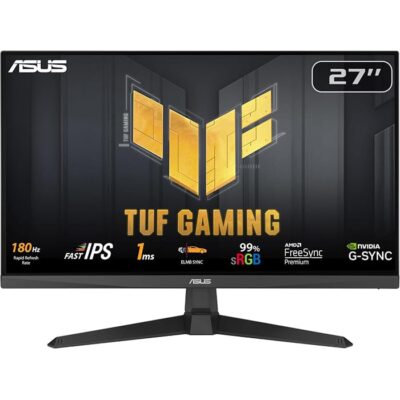 ASUS TUF Gaming VG279Q3A Gaming Monitor, 27-inch, Full HD(1920×1080), 180Hz, Fast IPS, ELMB Sync, 1ms (GTG), FreeSync Premium, G-Sync compatible, Variable Overdrive, 99% sRGB