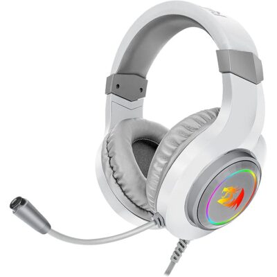 Redragon  H260-W RGB Gaming Headphone, 50mm Audio Drivers, Passive Noise Isolation, 3.5mm Audio & Mic Jack, USB-A Connector, 6ft Cable Length, White | H260-W