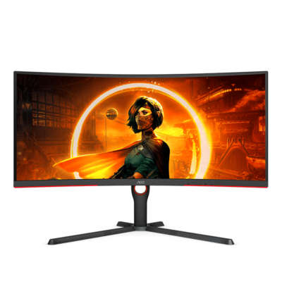 AOC AGON CU34G3S – 34 Inch QHD Curved Gaming Monitor, 1ms, VA, FreeSync premium, Height Adjust, USB HUB (3440×1440 @ 165Hz, 300 cd/m², HDMI 2.0 / DP 1.4 / USB 3.2), Black