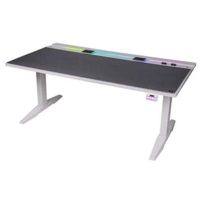 Thermaltake G700 RGB Gaming Desk, Adjustable Height, Anti-collision Safety Sensor, Dynamic Screen Glide, RGB Lighting Strip, Full-Sized Mouse Pad, Snow | GGD-G70-WHEIRX-22