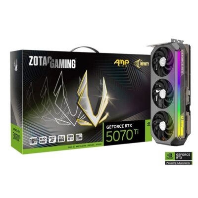 ZOTAC GAMING GeForce RTX 5070 Ti AMP Extreme INFINITY Graphics Card, 16GB GDDR7 256-Bit, 2512 MHz Engine Clock, 28 Gbps Memory Clock, 8960 CUDA Cores, PCI Express 5.0 x16 | ZT-B50710B-10P