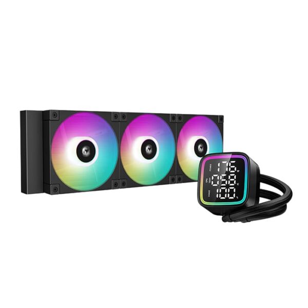 DeepCool LD360 Optimized 360mm Liquid CPU Cooler with Multiline LED Digital Display, Real-Time CPU Status, 3x 120mm FD12 ARGB Fans, 2400 RPM Fan Speed, 72.04 CFM Airflow, Black | R-LD360-BKMSN-G-1 - Image 2