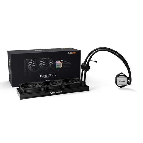 Be Quiet Pure Loop 2 360mm CPU Liquid Cooler, 3x Pure Wings 3 120mm PWM High-Speed Fans, 5500 RPM Pump Speed, 2100 RPM Fan Speed, 59.6 CFM Airflow, Copper / Nickel Plated Case Material, Black | BW019 - Image 2