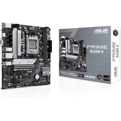 ASUS PRIME B650M-K AM5 Micro-ATX Motherboard, AMD B650 Chipset, 2x DIMM DDR5 Slots, Up to 96GB Max Memory, 2.5Gb Ethernet, 2x M.2, 1x PCIe 4.0x 16, USB 3.2 / 2.0, 1x VGA 1x HDMI | 90MB1F60-M0EAY0
