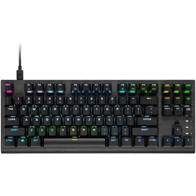 Corsair K60 Pro TKL RGB Tenkeyless Optical-Mechanical Gaming Keyboard, OPX Switches, Brushed Aluminium Structure, Removable USB Type-C Cable, AR Layout, QWERTY, Black | CH-911D01A-AR